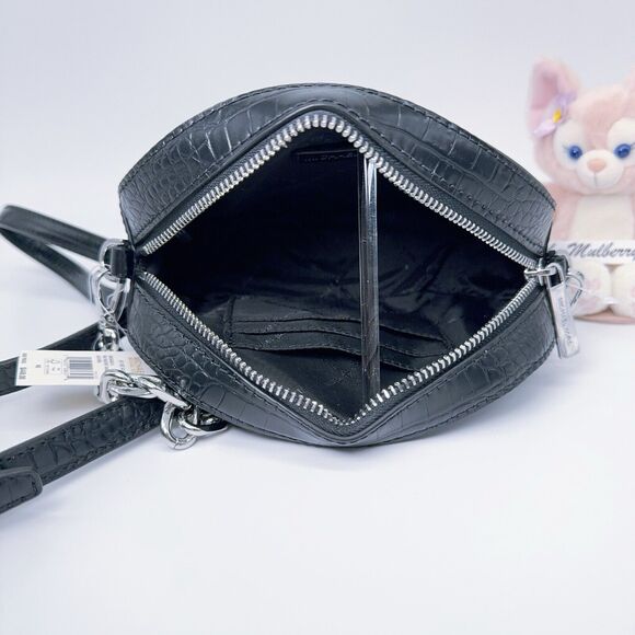 MICHAEL KORS JET SET GLAM Small Oval Crossbody Embossed Leather Black NWT $448 - Picture 5 of 7